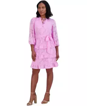 Женское платье с V-образным вырезом, ярусами и рюшами на подоле, с поясом-лентой Eliza J, розовый