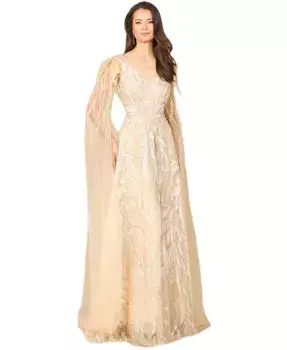 Женское платье с V-образным вырезом и длинными рукавами-накидкой Lara, коричневый/бежевый