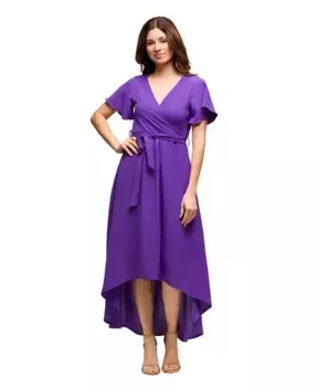 Женское платье с V-образным вырезом, поясом и асимметричным подолом в стиле фальш-рап 24seven Comfort Apparel, фиолетовый