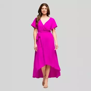 Женское платье с V-образным вырезом, поясом и асимметричным подолом в стиле фальш-рап 24Seven Comfort Apparel, пурпурный