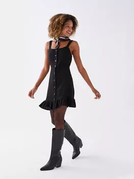 Женское платье с V-образным вырезом и прямым ремешком LCW Casual