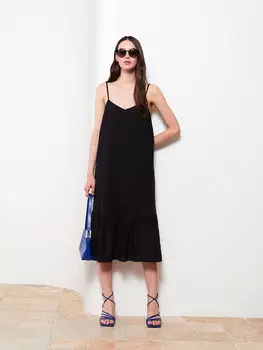 Женское платье с V-образным вырезом и ремешком с узором LCW Casual