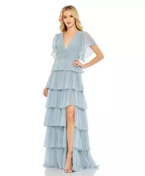 Женское платье с воланами и ярусами на рукавах-крылышках Mac Duggal, синий