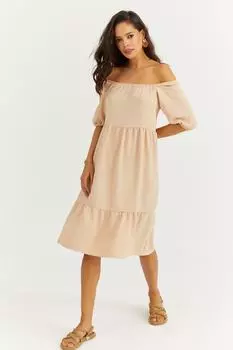 Женское платье с воланами Vanilla Madonna Yaja Q951 Cool & Sexy, бежевый