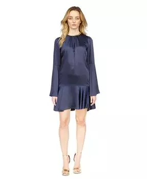 Женское платье с воротником-цепочкой и рукавами-колокольчиками Michael Kors, цвет Midnight Blue