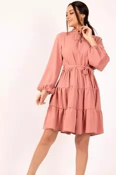 Женское платье с воротником пыльной розы и оборками с завязками на талии armonika, розовый