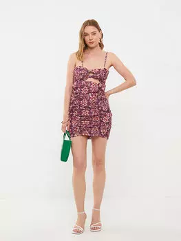 Женское платье с воротником-сердечком и узорчатым окном с подробным ремешком Quzu