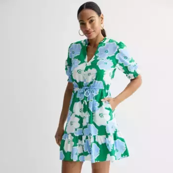 Женское платье с воротником-стойкой и завязкой на талии Sonoma Goods For Life, цвет green peri floral