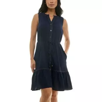 Женское платье с воротником-стойкой на пуговицах Nina Leonard, синий