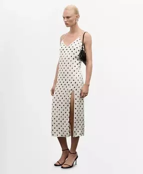 Женское платье с вырезами и принтом MANGO, бежевый