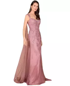 Женское платье с вышивкой и кружевом с развевающимися пелеринами Lara, синий