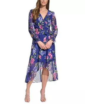 Женское платье с высоким и низким вырезом и v-образным вырезом с поясом Jessica Howard, синий