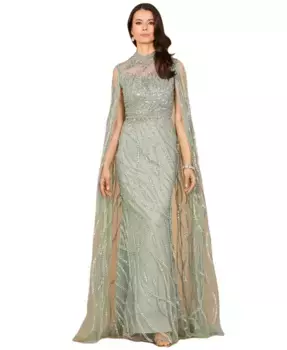 Женское платье с высоким воротником и длинными рукавами-накидкой Lara, серый