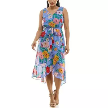 Женское платье с высоким вырезом и поясом Nina Leonard, цвет Peri Multi