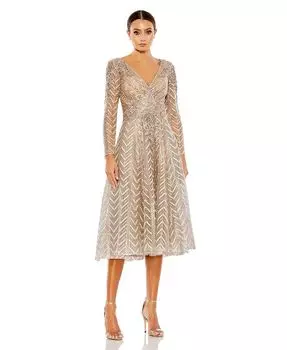 Женское платье с запахом и длинными рукавами, украшенное украшением Mac Duggal, тан/бежевый