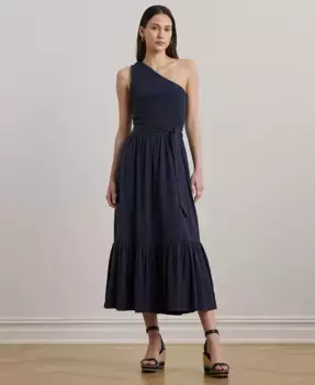 Женское платье с запахом и драпировкой на одно плечо из фактурного джерси Lauren Ralph Lauren, синий