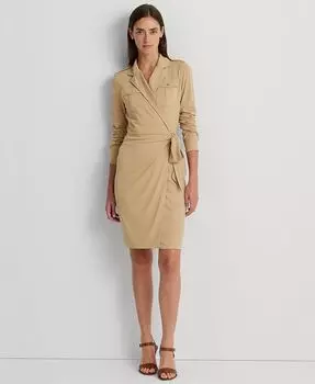 Женское платье с запахом из эластичного джерси Lauren Ralph Lauren, тан/бежевый