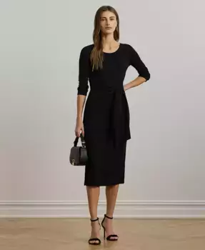 Женское платье с запахом из хлопковой ткани с круглым вырезом Lauren Ralph Lauren, черный