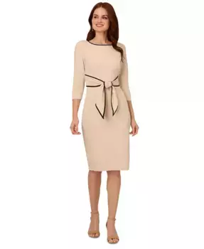 Женское платье с запахом, укороченными рукавами и контрастной отделкой Adrianna Papell, коричневый/бежевый