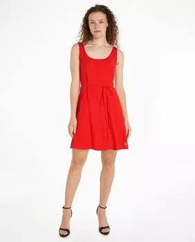 Женское платье с завязкой на талии из мягкого твила Calvin Klein Jeans, красный