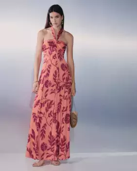 Женское платье с жаккардовым принтом и воротником-халтер Tintoretto, розовый