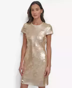 Женское платье-сарафан Piallettes с короткими рукавами DKNY, коричневый/бежевый