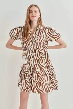 Женское платье широкого кроя с узором «зебра» и пуговицами спереди Vitrin, коричневый
