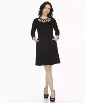 Женское платье силуэта А-силуэта с перекрещивающимся вырезом White Mark, черный