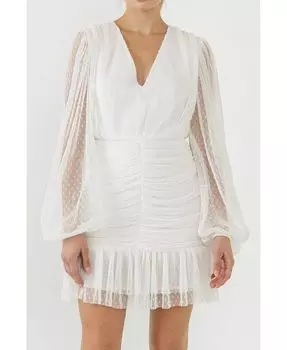 Женское платье со сборками в швейцарский горошек endless rose, белый