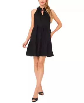 Женское платье-солнце без рукавов с ярусами и воротником-рюш CeCe, черный