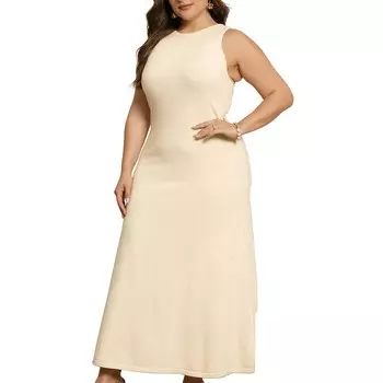 Женское платье-свитер больших размеров с круглым вырезом без рукавов, вязаное повседневное платье-майка Agnes Orinda, цвет Apricot