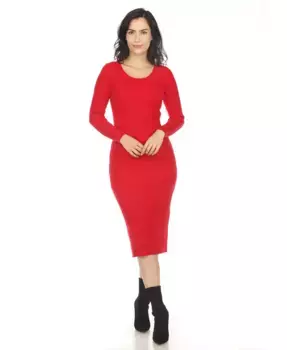 Женское платье-свитер миди с длинными рукавами и резинкой White Mark, красный