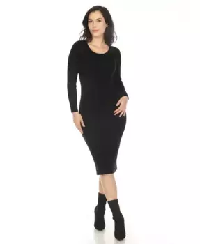 Женское платье-свитер миди с длинными рукавами и резинкой White Mark, черный