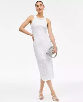 Женское платье-свитер с ажурной вязкой и декоративными элементами I.N.C. International Concepts, белый