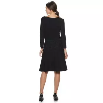 Женское платье-свитер с контрастным горохом и расклешенной юбкой Nina Leonard Nina Leonard, черный/белый