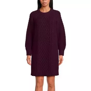 Женское платье-свитер с круглым вырезом и косым плетением Lands' End, цвет midnight plum
