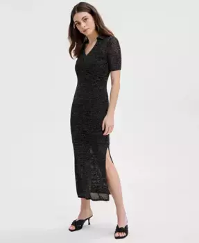 Женское платье-свитер с воротником и ажурной вязкой I.N.C. International Concepts, черный