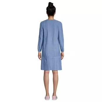 Женское платье свободного кроя из поплина с разрезом горловины Lands End Lands' End