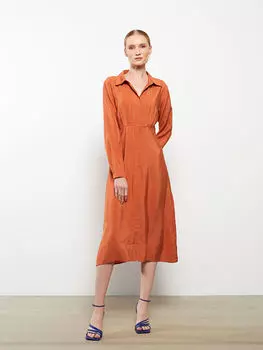 Женское платье Tencel с прямым воротником и длинными рукавами LCWAIKIKI Classic