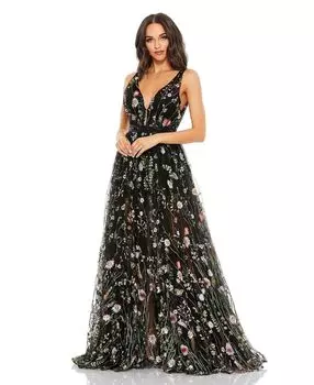 Женское платье трапециевидной формы без рукавов с цветочной вышивкой MAC DUGGAL