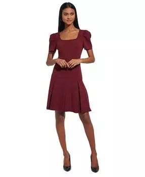 Женское платье трапециевидной формы из крепа с пышными рукавами и плиссированной юбкой KARL LAGERFELD PARIS, цвет Port Wine