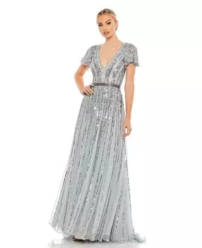 Женское платье трапециевидной формы с длинными рукавами и глубоким вырезом MAC DUGGAL