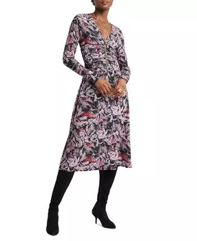 Женское платье трапециевидной формы с длинными рукавами и молнией спереди H Halston, мульти