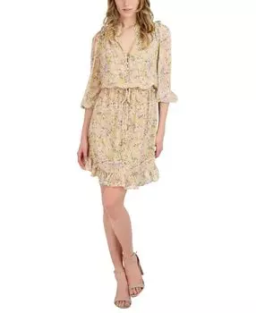 Женское платье трапециевидной формы с рукавами 3/4 и цветочным принтом с оборками BCBGeneration