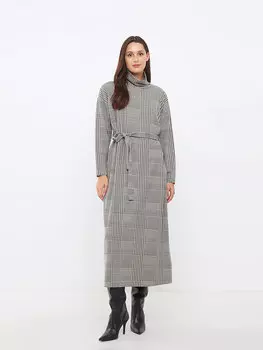Женское платье трапециевидной формы в клетку с высоким воротником и длинными рукавами LCWAIKIKI Classic