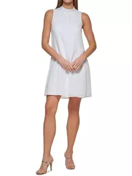 Женское платье-трапеция длиной до колена с воротником-стойкой DKNY, слоновая кость