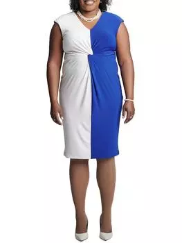 Женское платье-трапеция длиной до колена из полиэстера Kasper, синий/белый