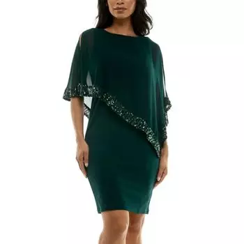 Женское платье-трапеция из шифона с помповерами Nina Leonard, цвет rich pine