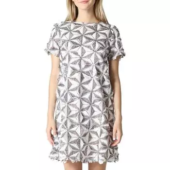 Женское платье-трапеция с бахромой и пайетками Gracia, белый/серый