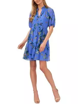 Женское платье-трапеция с оборками и многослойным кроем CeCe, цвет tropic night